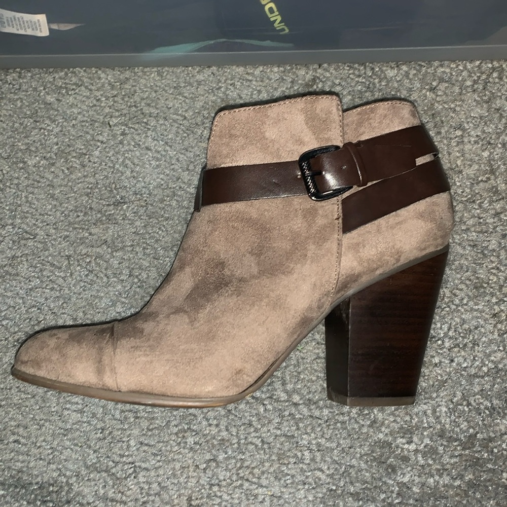 Gray and brown boots